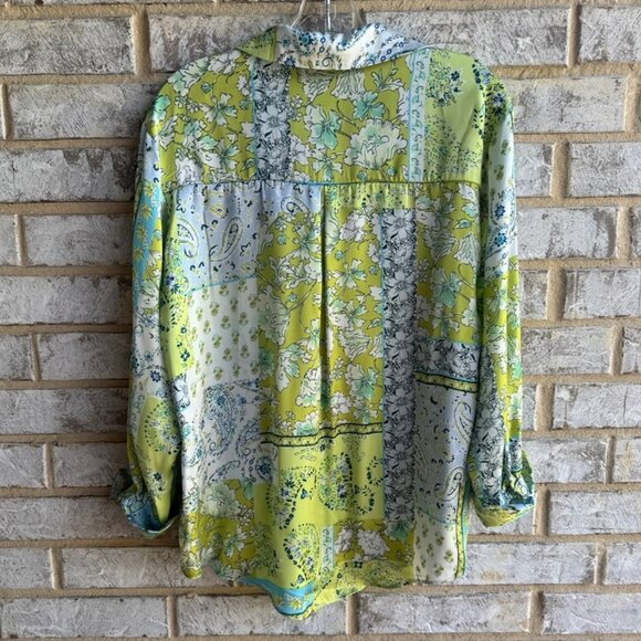 Zara Collared 3/4 Sleeve Paisley Print Satin Button Up Blouse Women's Size S - Picture 2 of 7